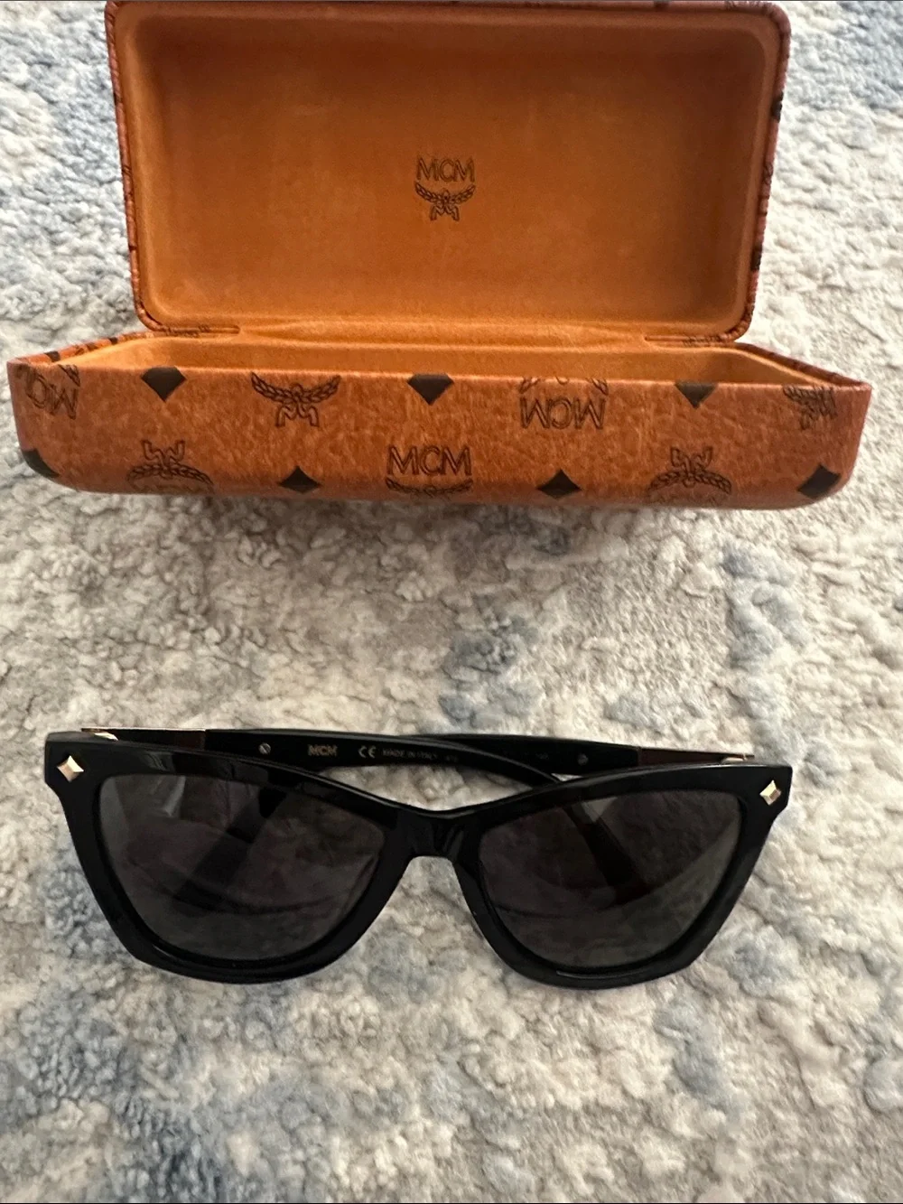 MCM Black Cat-Eye Sunglasses with Brown Monogram Case